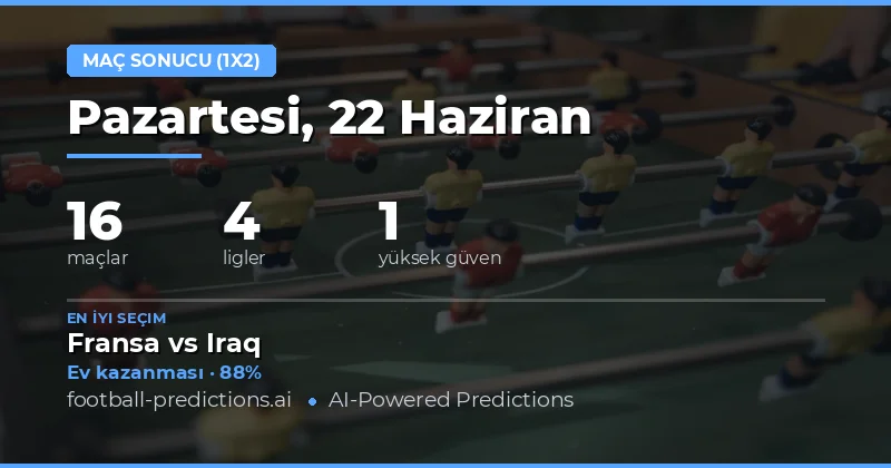 En İyi 1X2 Tahminleri (22 Haziran 2026)