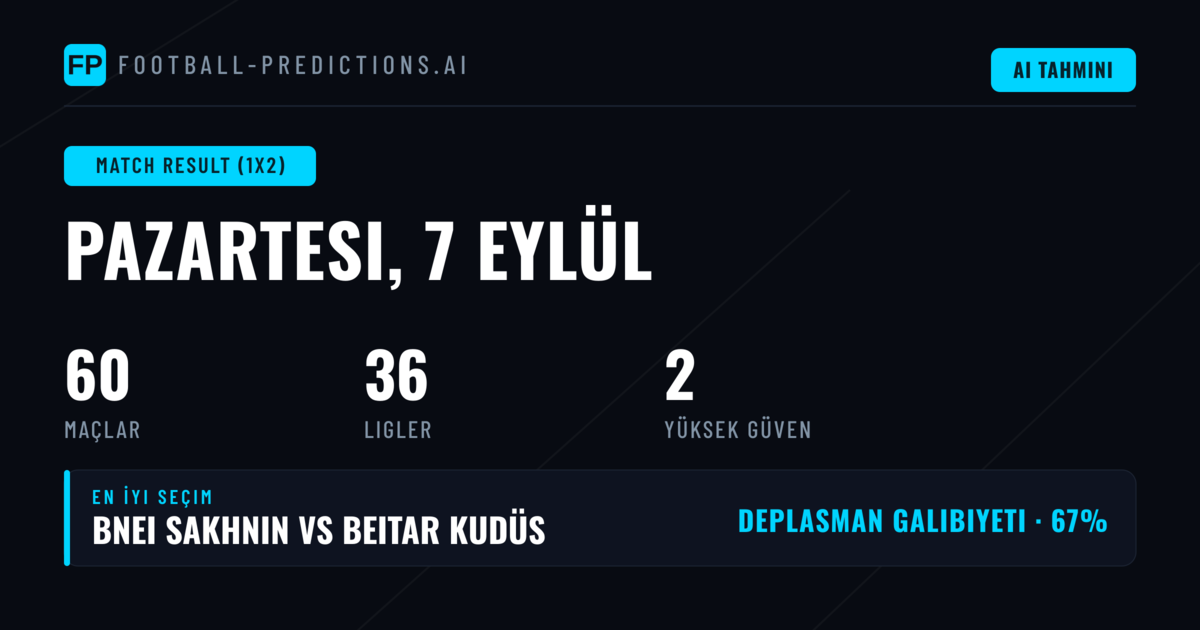 En İyi 1X2 Tahminleri (7 Eylül 2026)