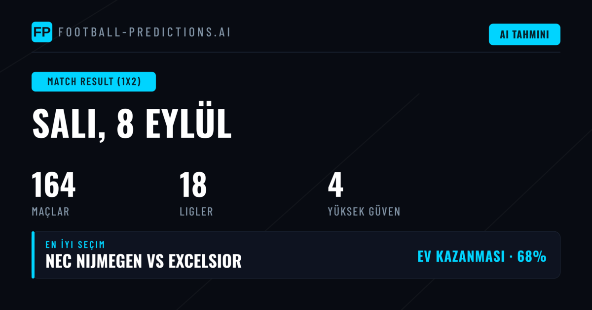 En İyi 1X2 Tahminleri — 8 Eylül 2026