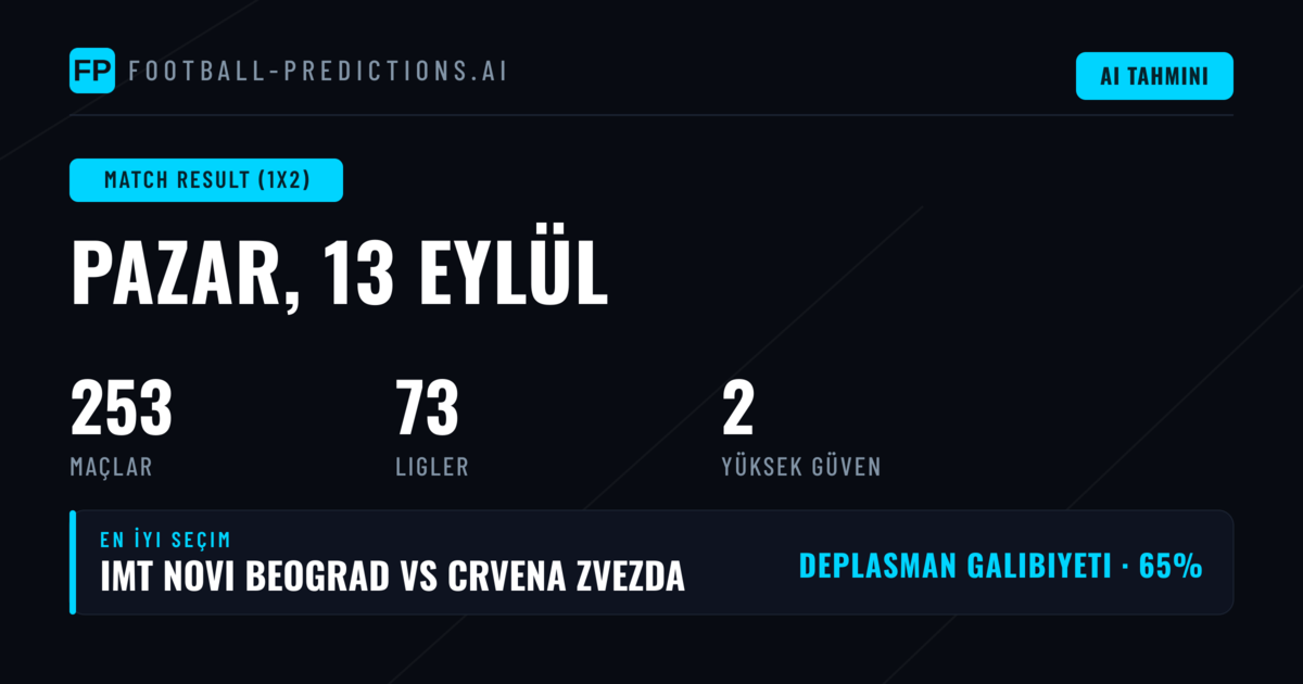 13 Eylül 2026 İçin En İyi 1X2 Tahminleri