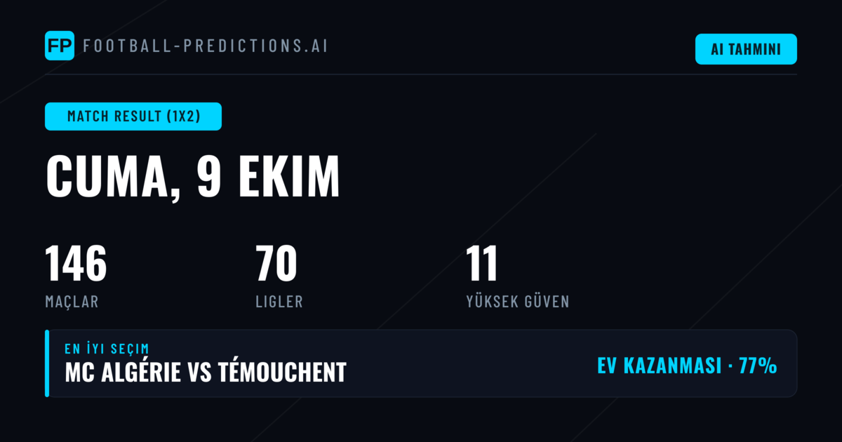 Öne Çıkan 1X2 Tahminleri (9 Eki 2026)