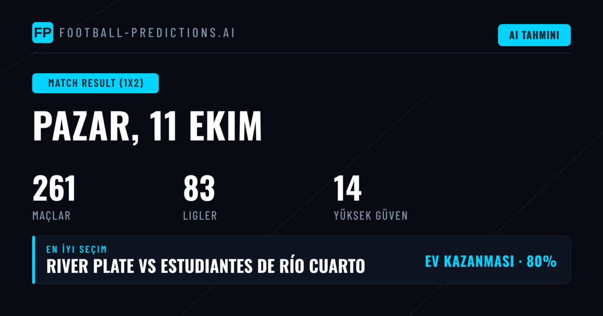 En İyi 1X2 Tahminleri (11 Eki 2026)