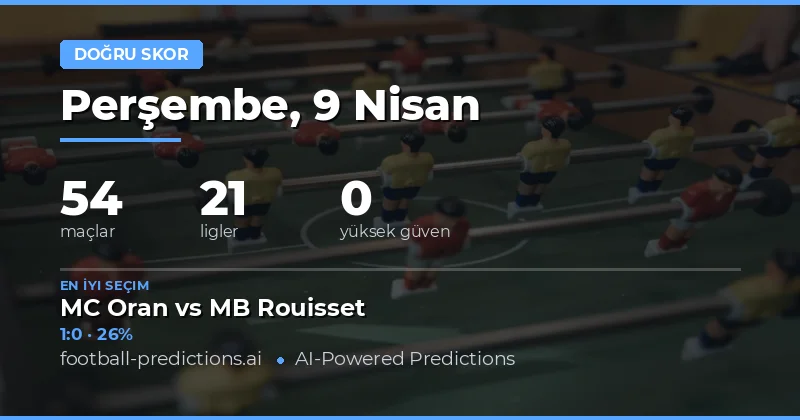 9 Nisan 2026 Tarihli Maçlarda Tahmini Skorlar