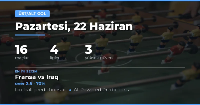22 Haziran 2026 İçin En İyi O/U Gol Seçimleri