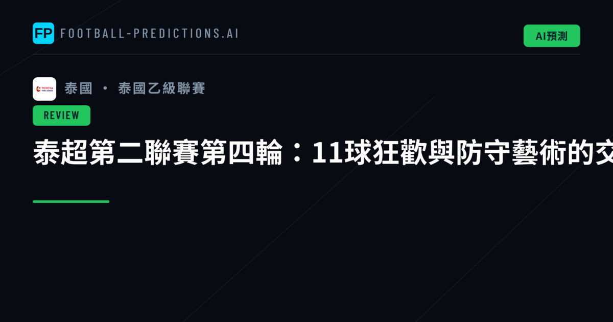 泰超第二聯賽第四輪：11球狂歡與防守藝術的交鋒