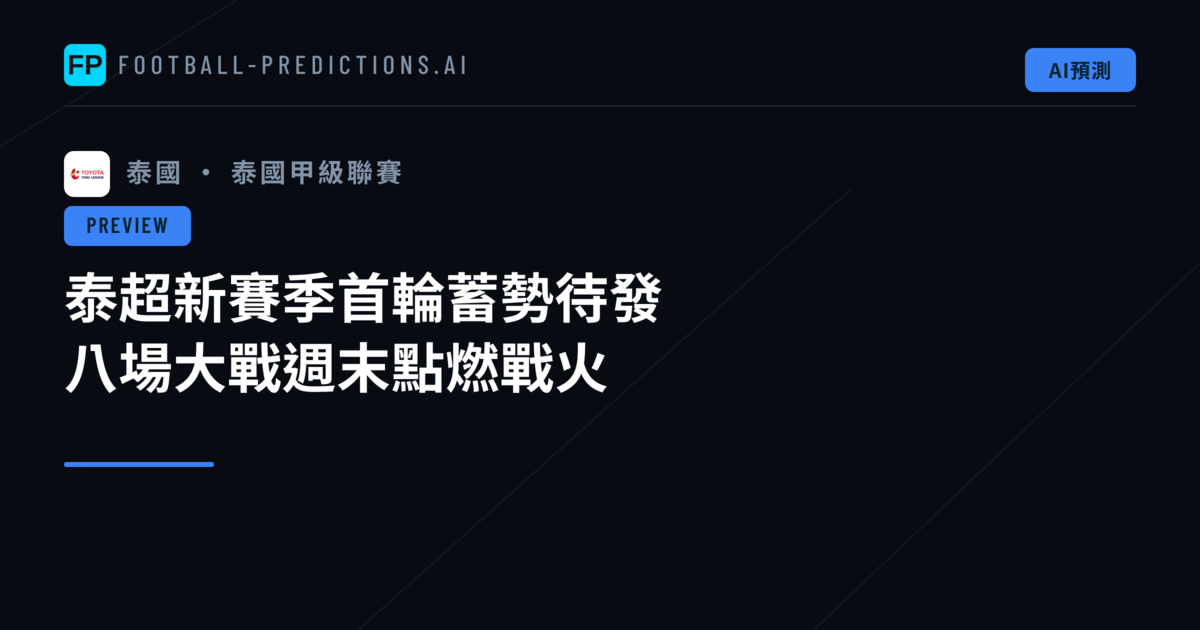 泰超新賽季首輪蓄勢待發　八場大戰週末點燃戰火