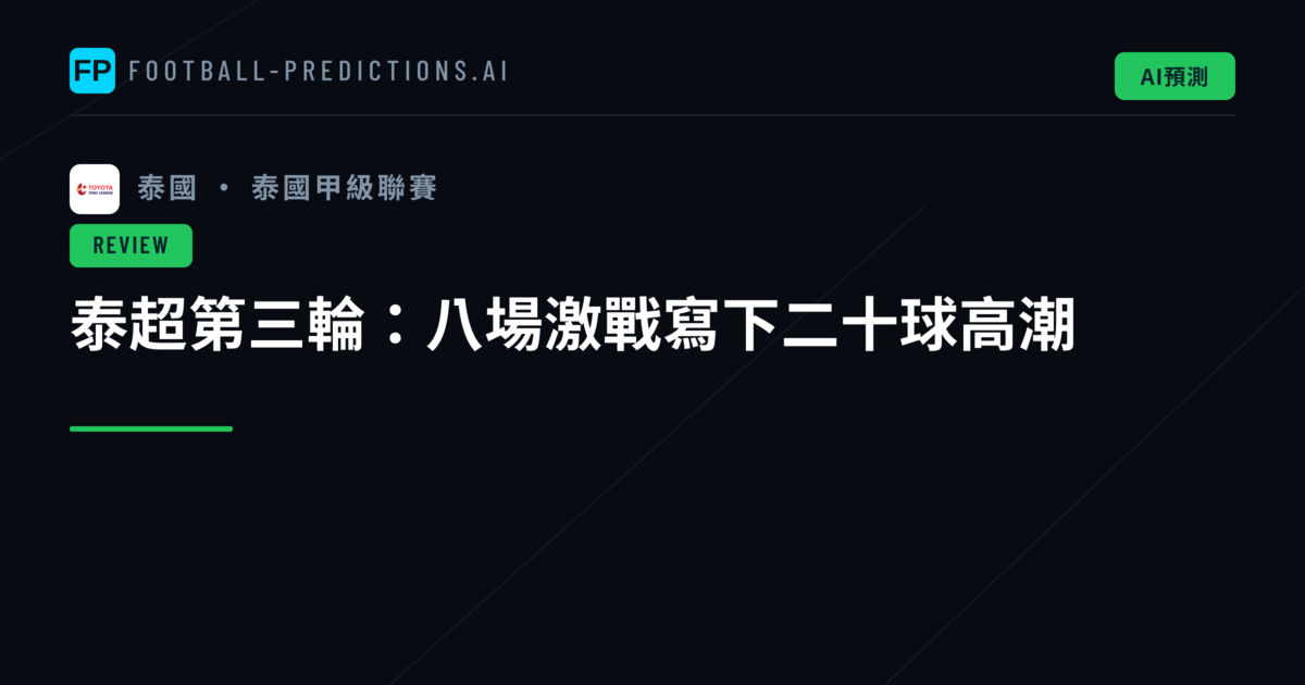 泰超第三輪:八場激戰寫下二十球高潮
