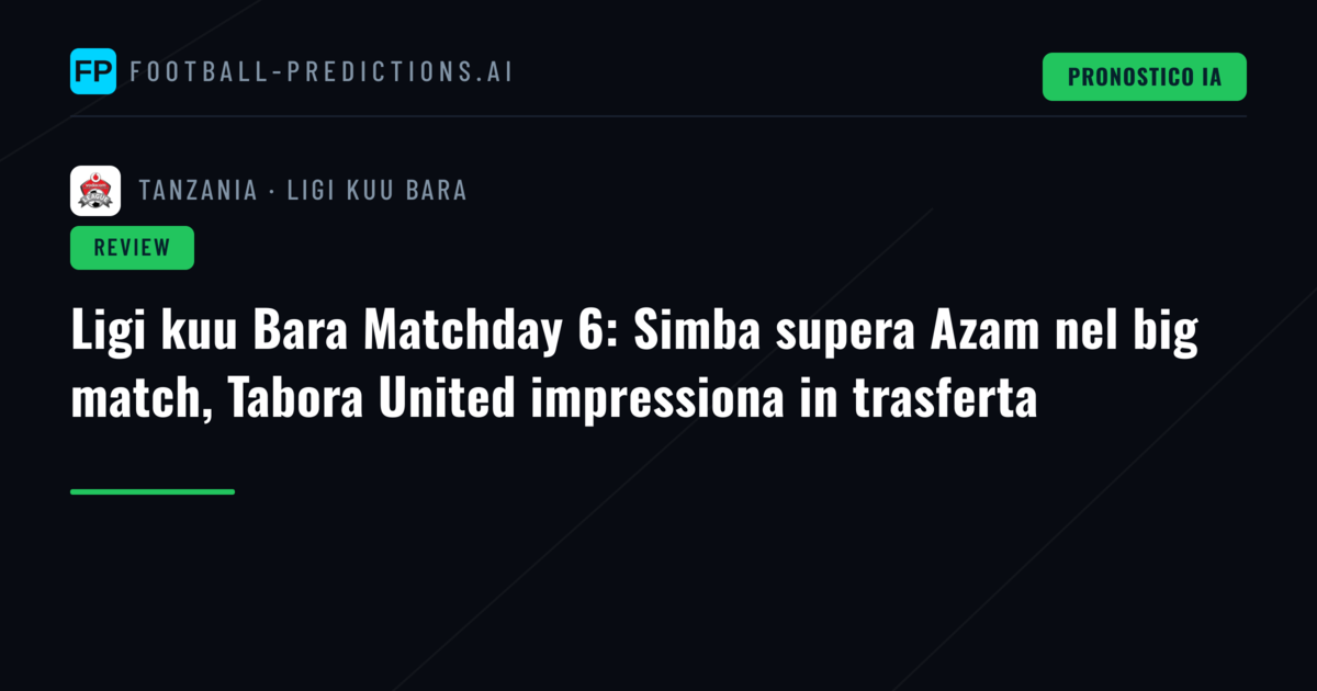 Ligi kuu Bara Matchday 6: Simba supera Azam nel big match, Tabora United impressiona in trasferta