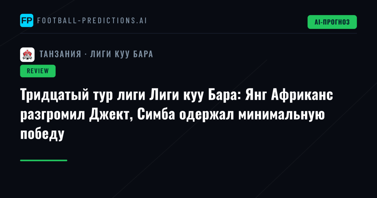 Тридцатый тур лиги Лиги куу Бара: Янг Африканс разгромил Джект, Симба одержал минимальную победу