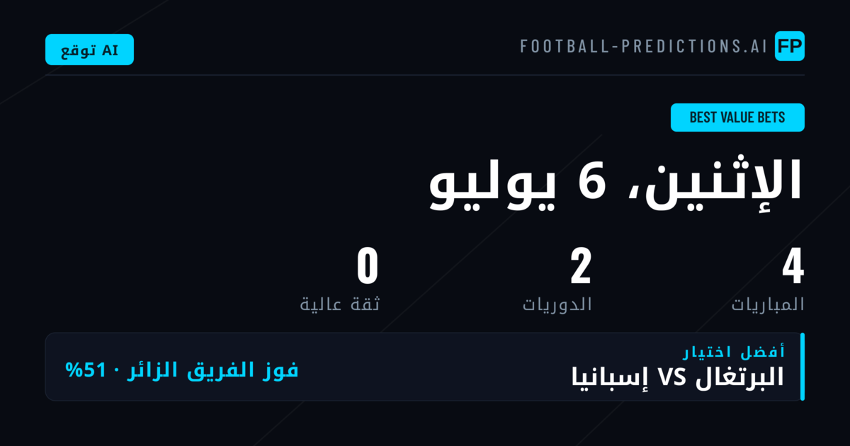 أعلى قيم مراهنات ليوم 6 يوليو 2026