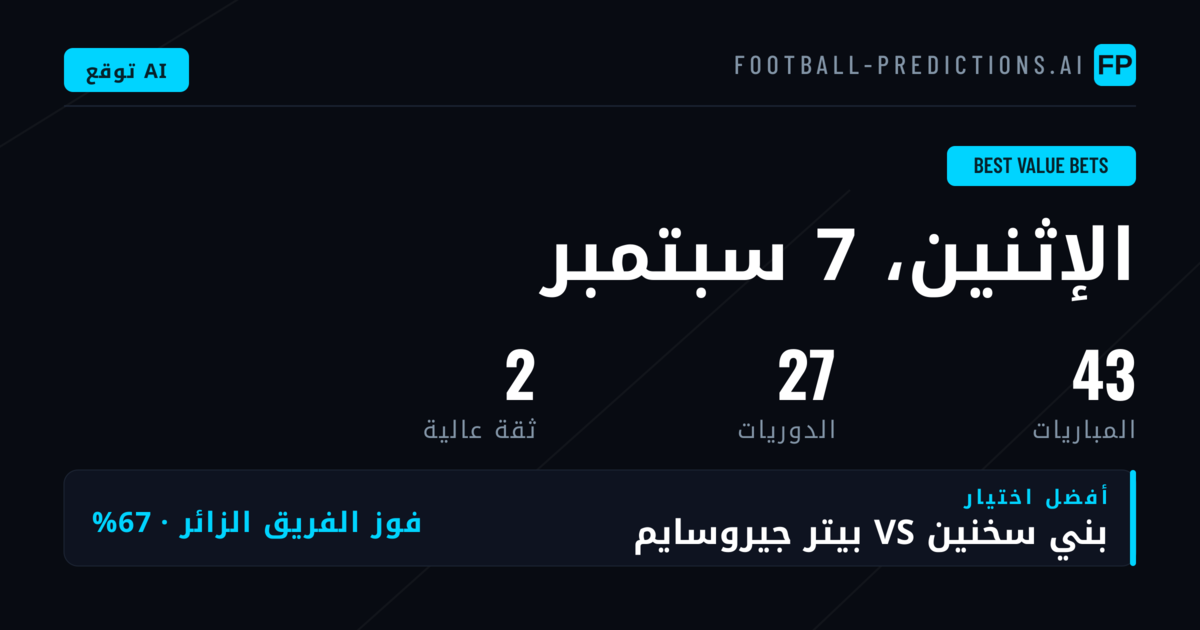 أفضل اختيارات الرهانات ذات القيمة — 7 سبتمبر 2026