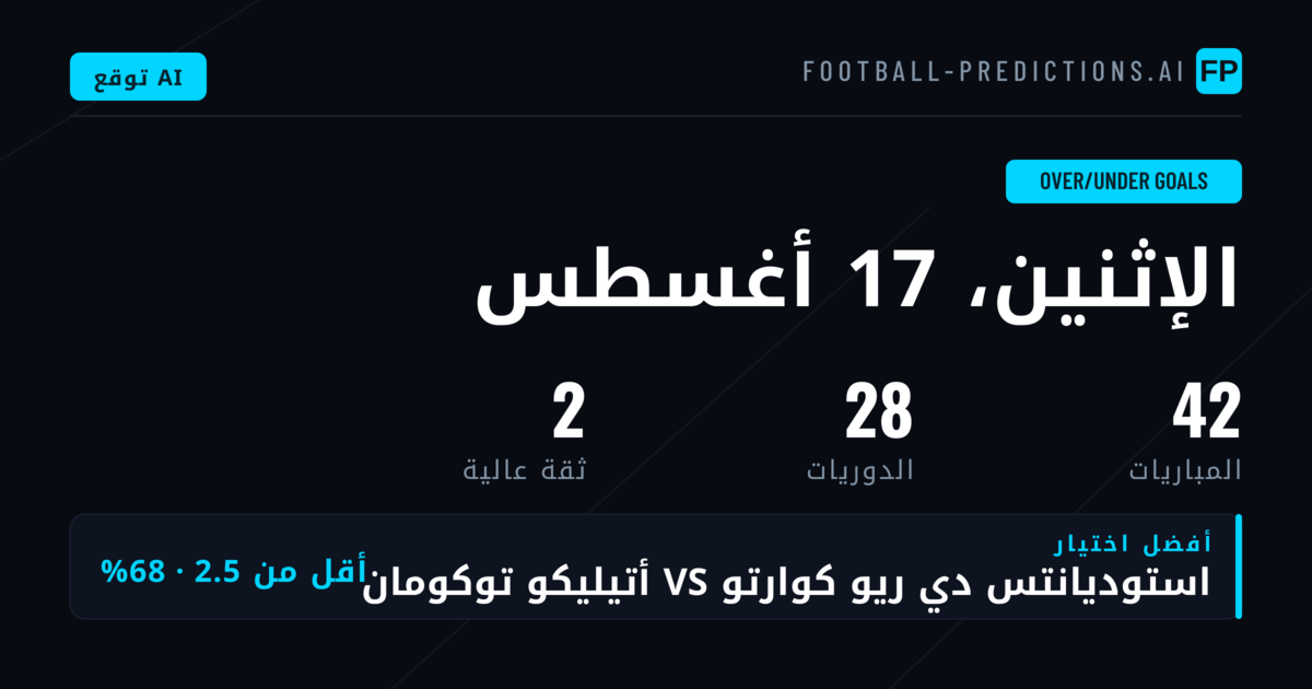 أفضل اختيارات O/U Goals ليوم 17 أغسطس 2026