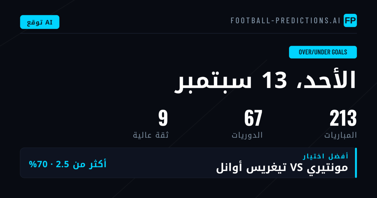 أفضل اختيارات O/U Goals ليوم 13 سبتمبر 2026