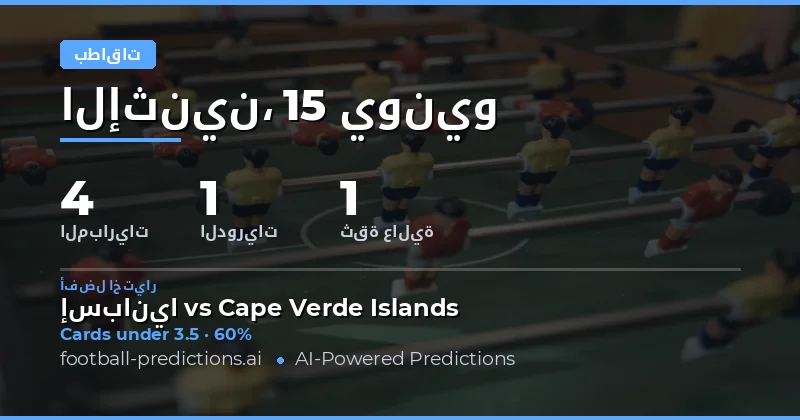 أفضل اختيارات بطاقات O/U الصفراء ليوم 15 يونيو 2026