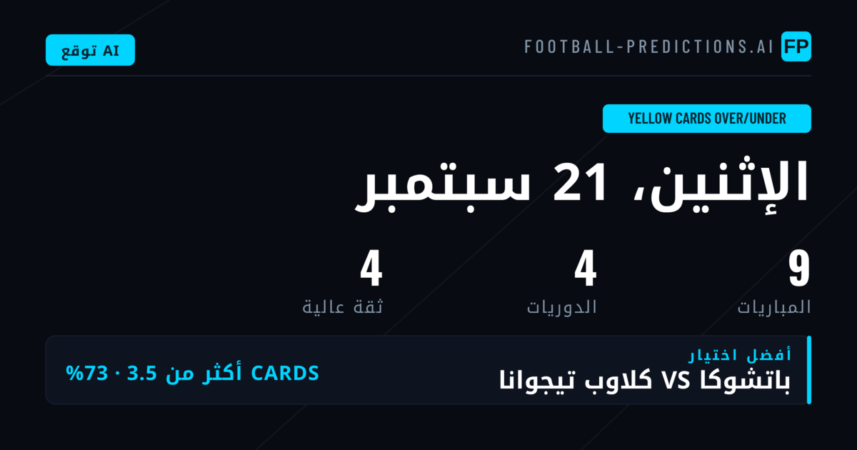 أفضل اختيارات O/U بطاقات Yellow Cards ليوم 21 سبتمبر 2026