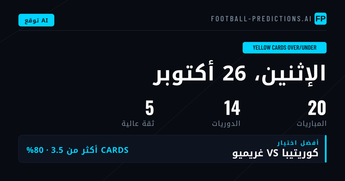 أفضل اختيارات O/U لعدد البطاقات الصفراء في 26 أكتوبر 2026
