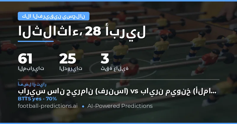 تحليل فرص التسجيل لكلا الفريقين في مباريات يوم 28 Apr 2026