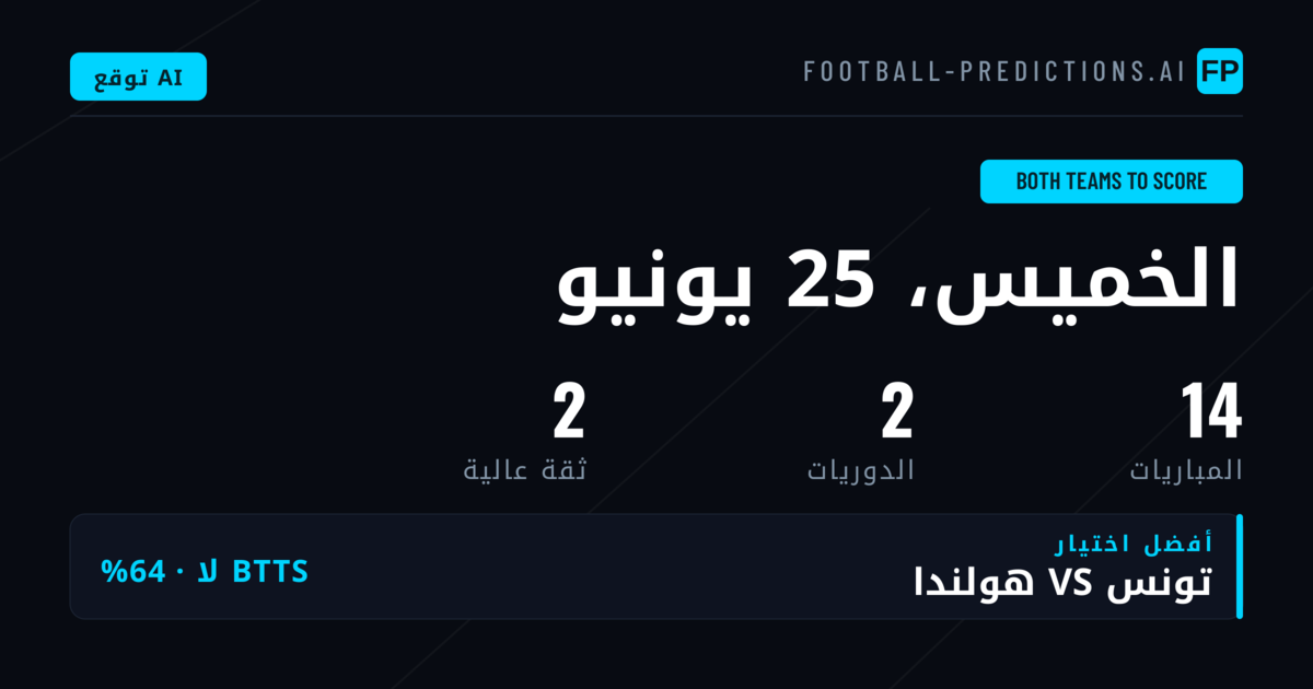 أفضل اختيارات BTTS ليوم 25 يونيو 2026
