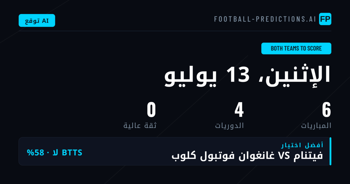 مقدمة: قراءة أسواق BTTS ليوم 13 يوليو 2026