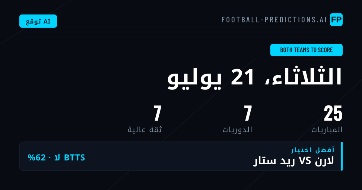 أفضل اختيارات BTTS ليوم 21 يوليو 2026