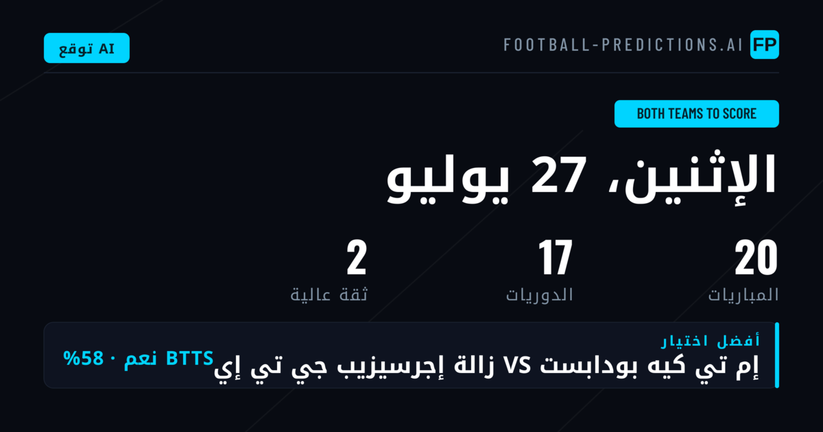 أفضل اختيارات BTTS ليوم 27 يوليو 2026