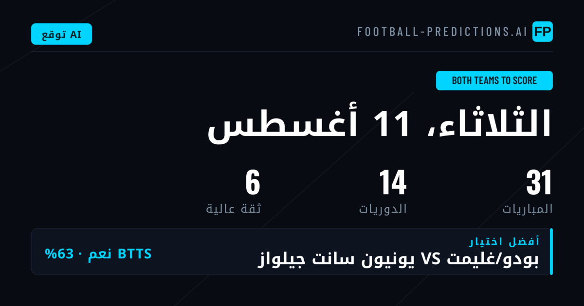 أفضل اختيارات BTTS ليوم 11 أغسطس 2026
