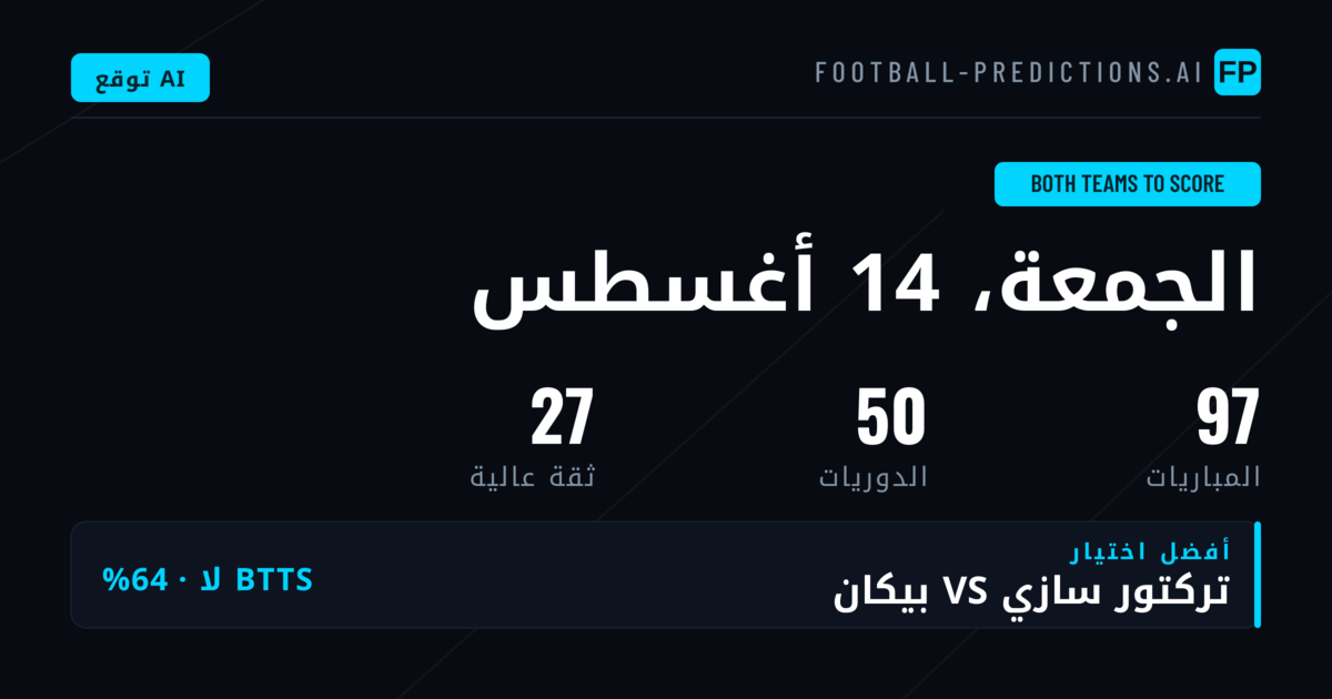 أفضل اختيارات BTTS ليوم 14 أغسطس 2026