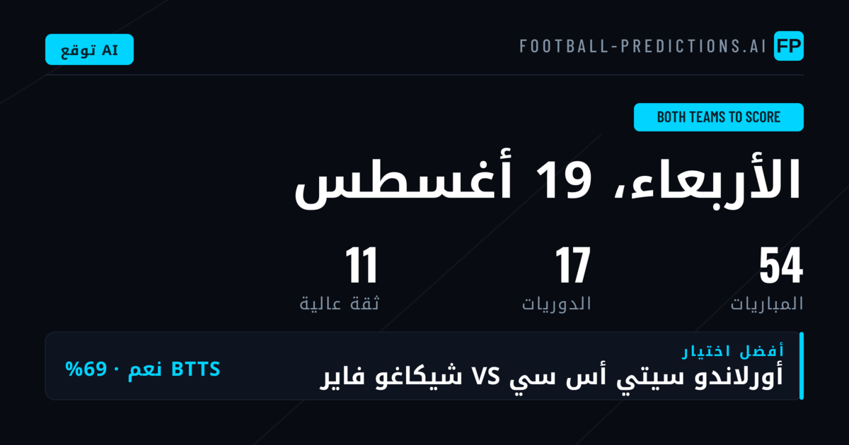 أفضل اختيارات BTTS ليوم 19 أغسطس 2026