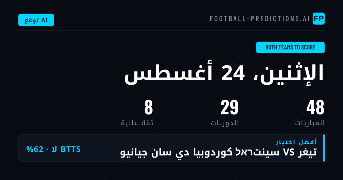 أفضل اختيارات BTTS ليوم 24 أغسطس 2026