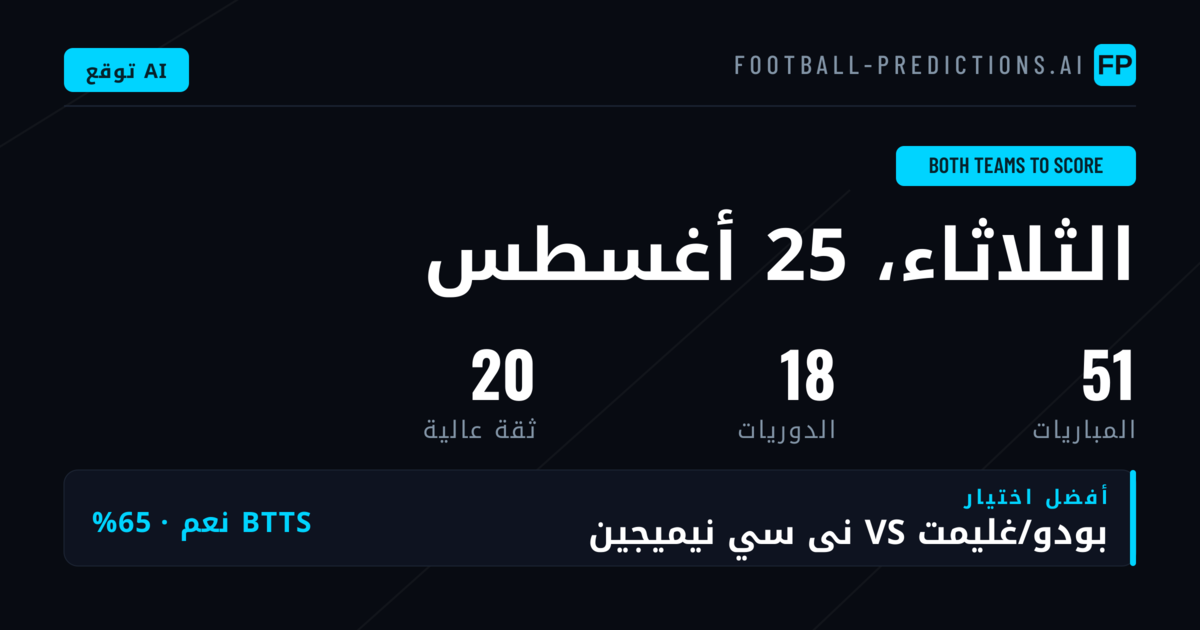 أهم اختيارات BTTS ليوم 25 أغسطس 2026