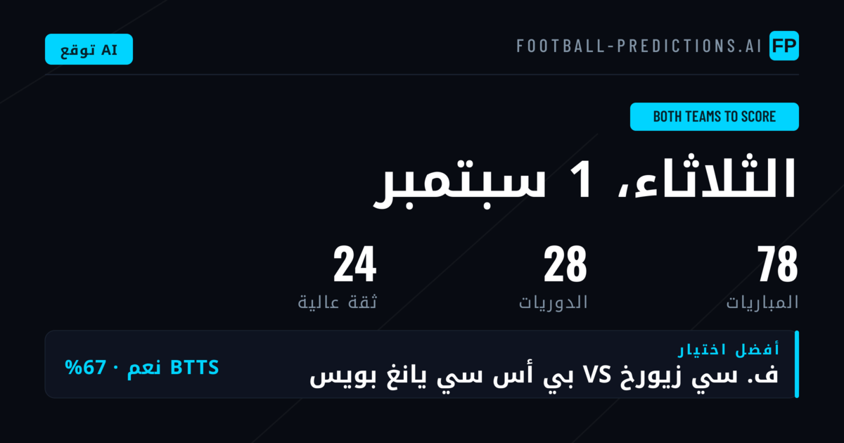 أفضل اختيارات BTTS ليوم 1 سبتمبر 2026