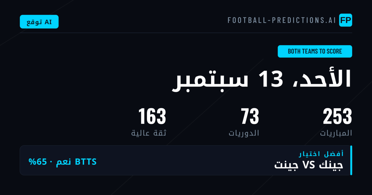 أفضل تنبؤات BTTS ليوم 13 سبتمبر 2026