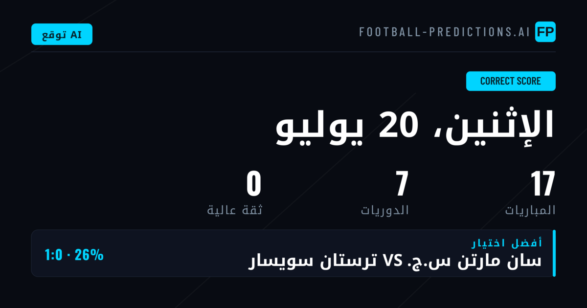 النتيجة الصحيحة — توقعات كرة القدم ونصائح المراهنات — الإثنين، 20 يوليو, 2026