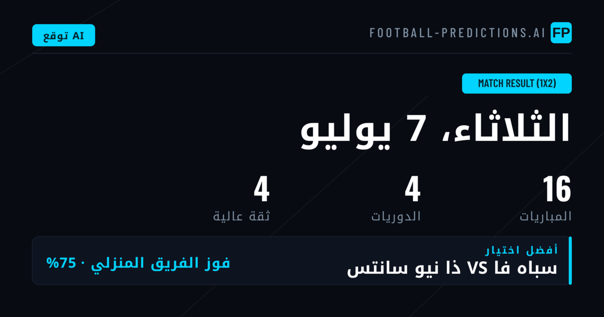 أفضل اختيارات 1X2 ليوم 7 يوليو 2026
