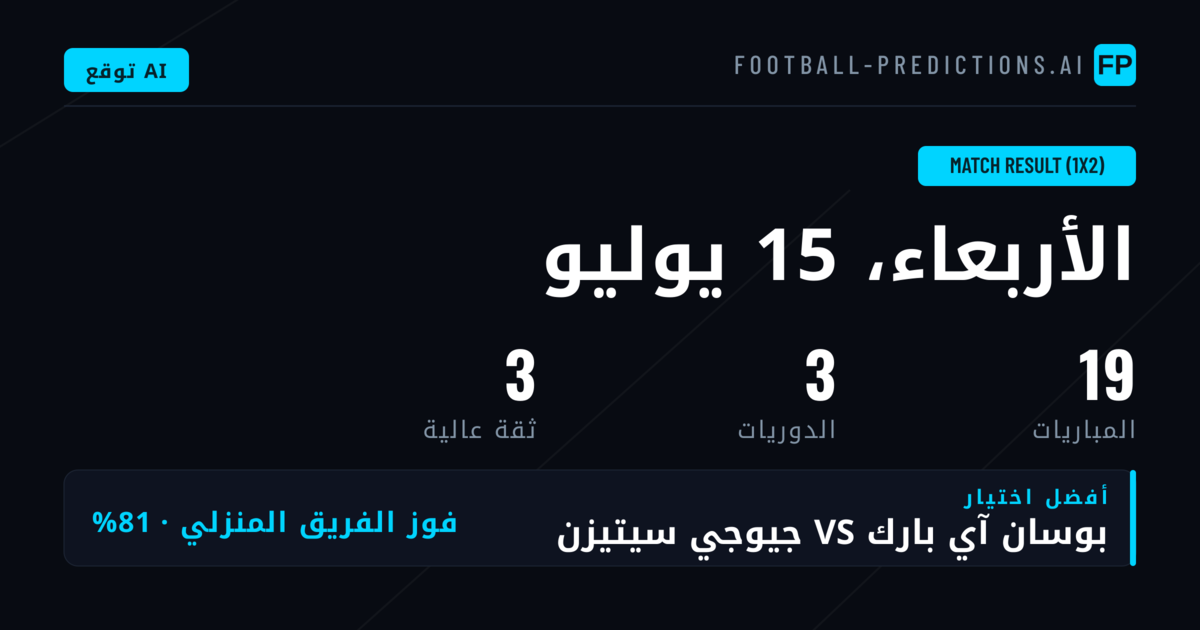 أعلى اختيارات نتيجة المباراة (1X2) ليوم 15 يوليو 2026