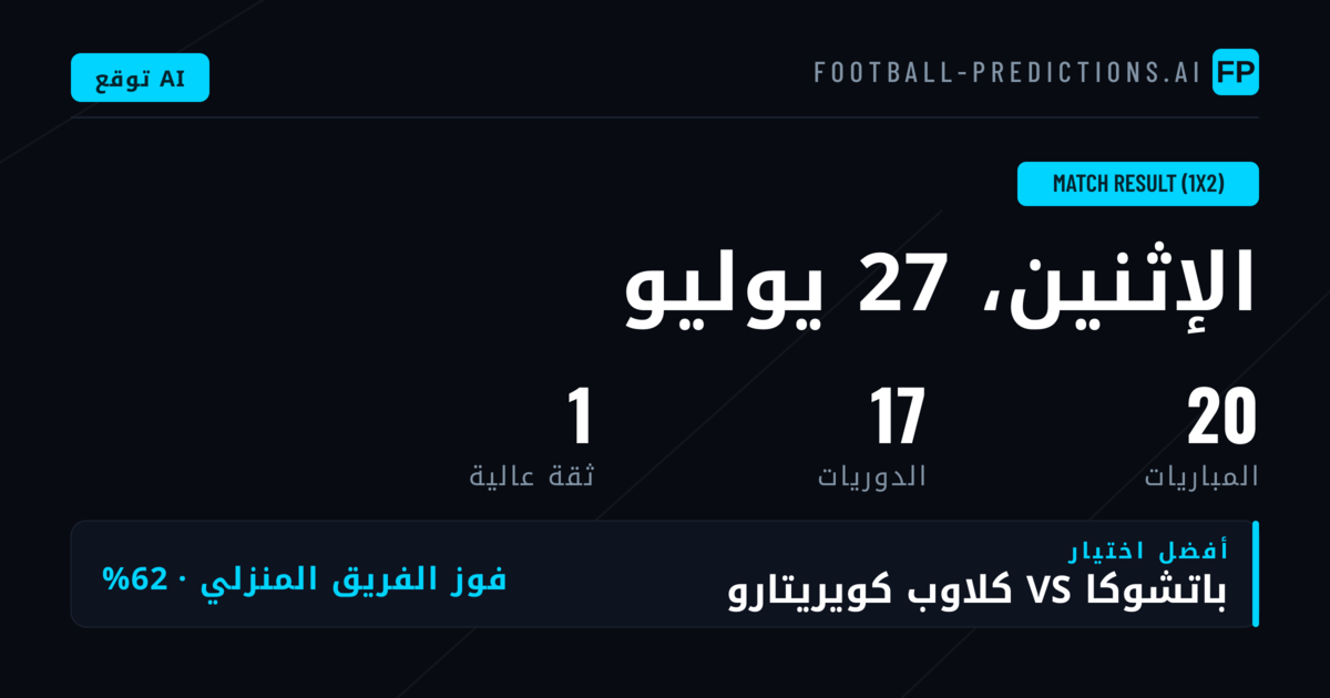 أفضل اختيارات 1X2 ليوم 27 يوليو 2026