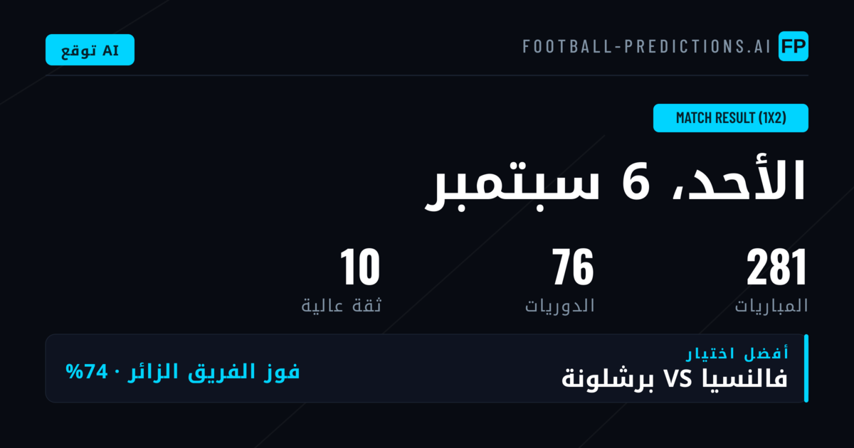 أفضل اختيارات 1X2 ليوم 6 سبتمبر 2026