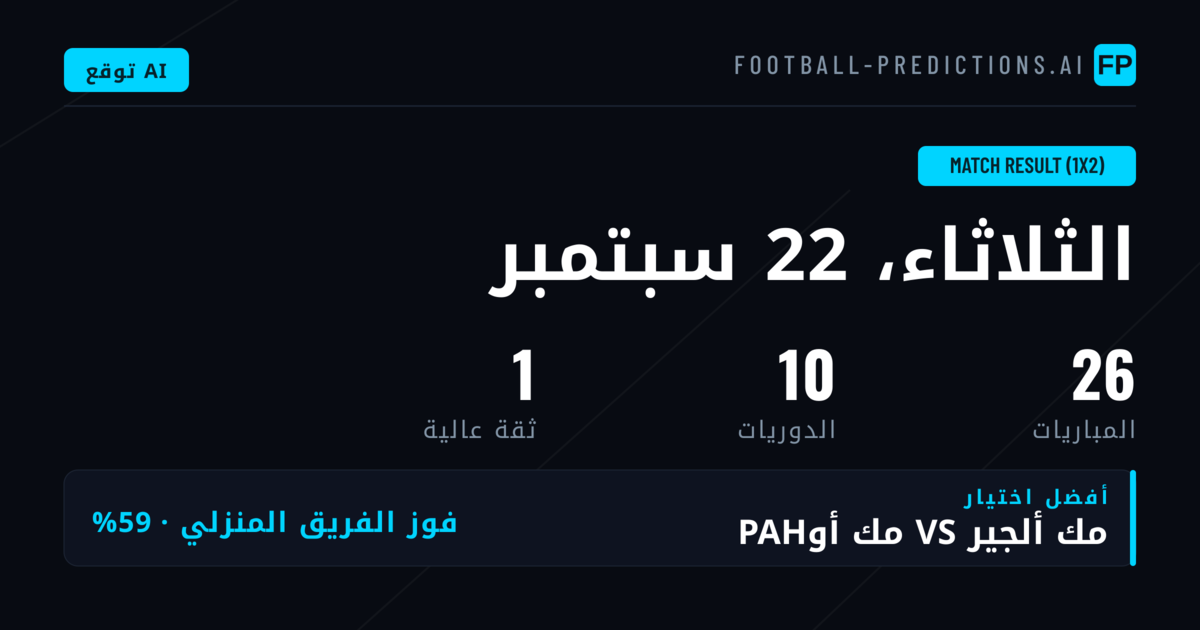 أفضل اختيارات 1X2 ليوم 22 سبتمبر 2026