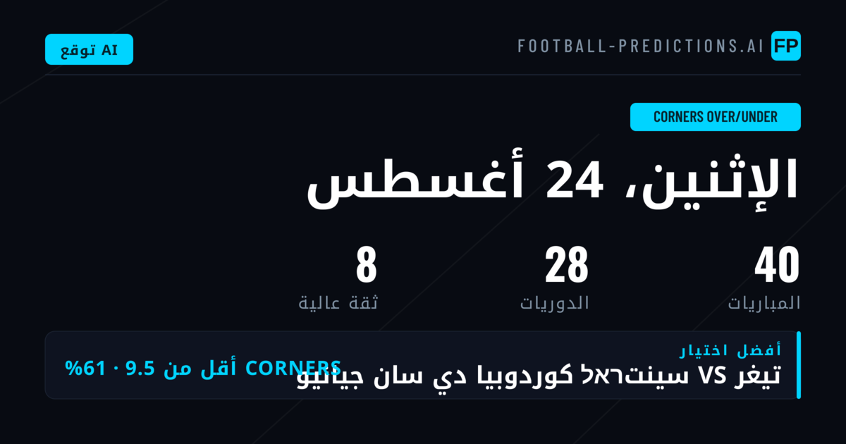 أفضل اختيارات راهنات O/U للركنيات — 24 أغسطس 2026