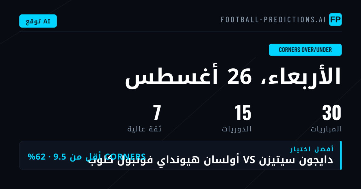 أفضل اختيارات O/U ركلات الزاوية ليوم 26 أغسطس 2026