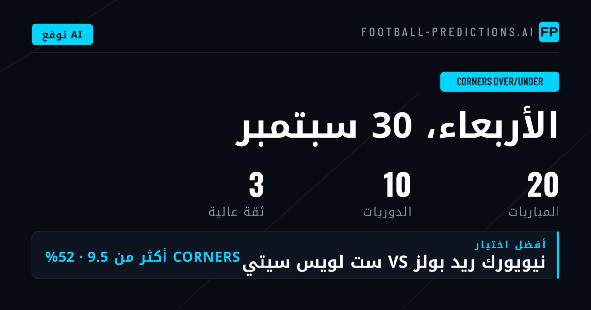 أفضل اختيارات ركلات الزاوية O/U ليوم 30 سبتمبر 2026