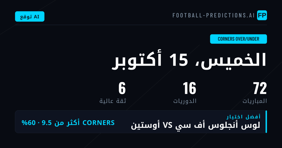 أفضل اختيارات رهانات الأركان O/U ليوم 15 أكتوبر 2026