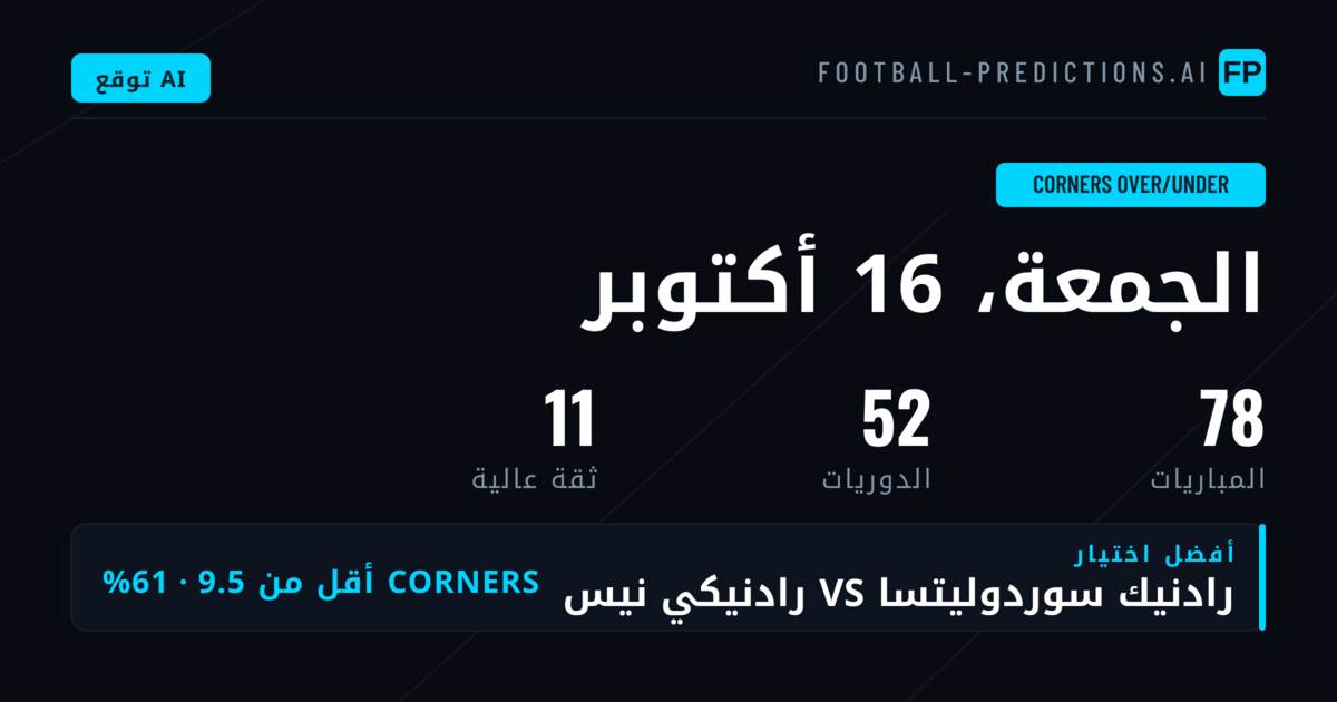 أهم اختيارات رهان O/U ركلات الركنية — 16 أكتوبر 2026