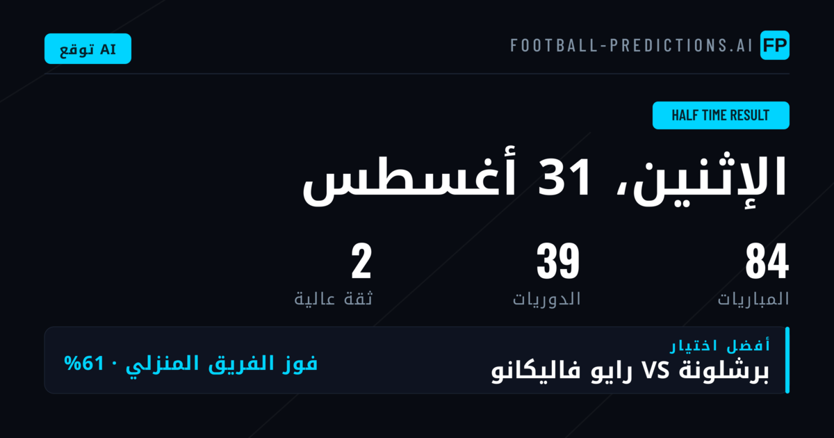 أفضل توقعات نتيجة الشوط الأول — 31 أغسطس 2026