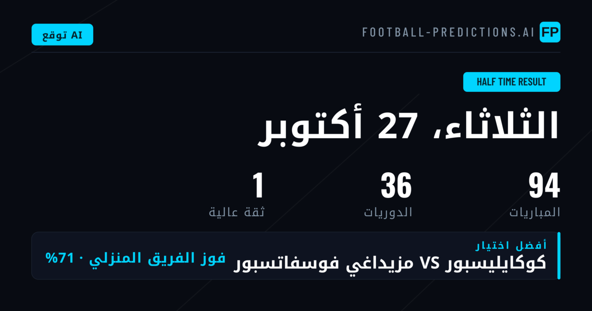 أفضل اختيارات نتيجة الشوط الأول في 27 أكتوبر 2026