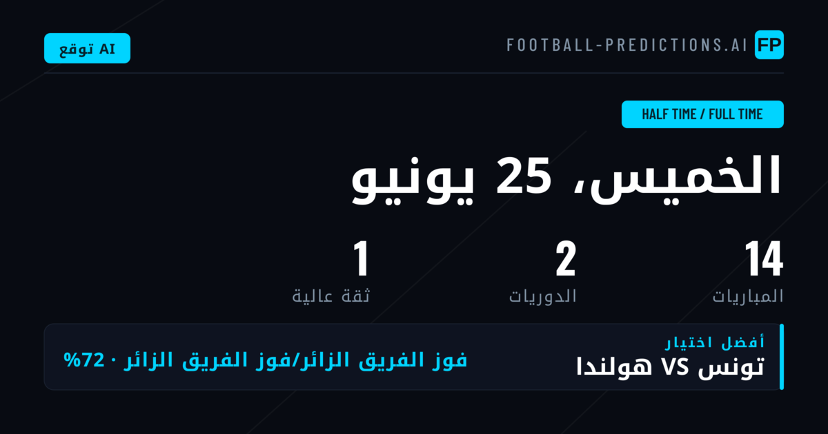 أفضل اختيارات HT/FT ليوم 25 يونيو 2026