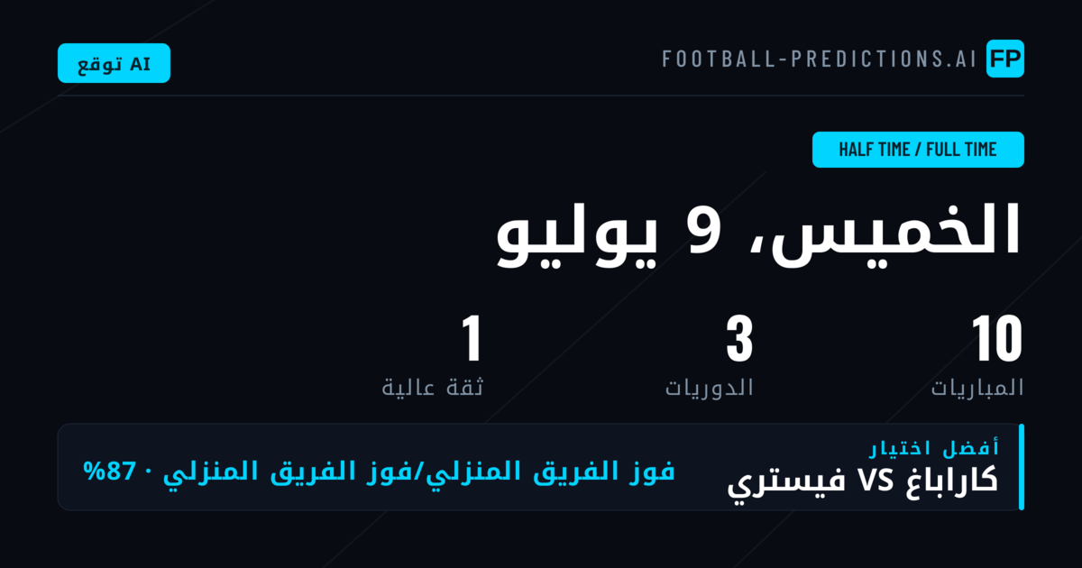 أفضل توقعات HT/FT ليوم 9 يوليو 2026