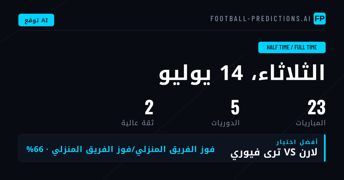 أفضل اختيارات HT/FT ليوم 14 يوليو 2026