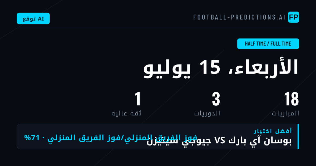 أهم اختيارات HT/FT ليوم 15 يوليو 2026