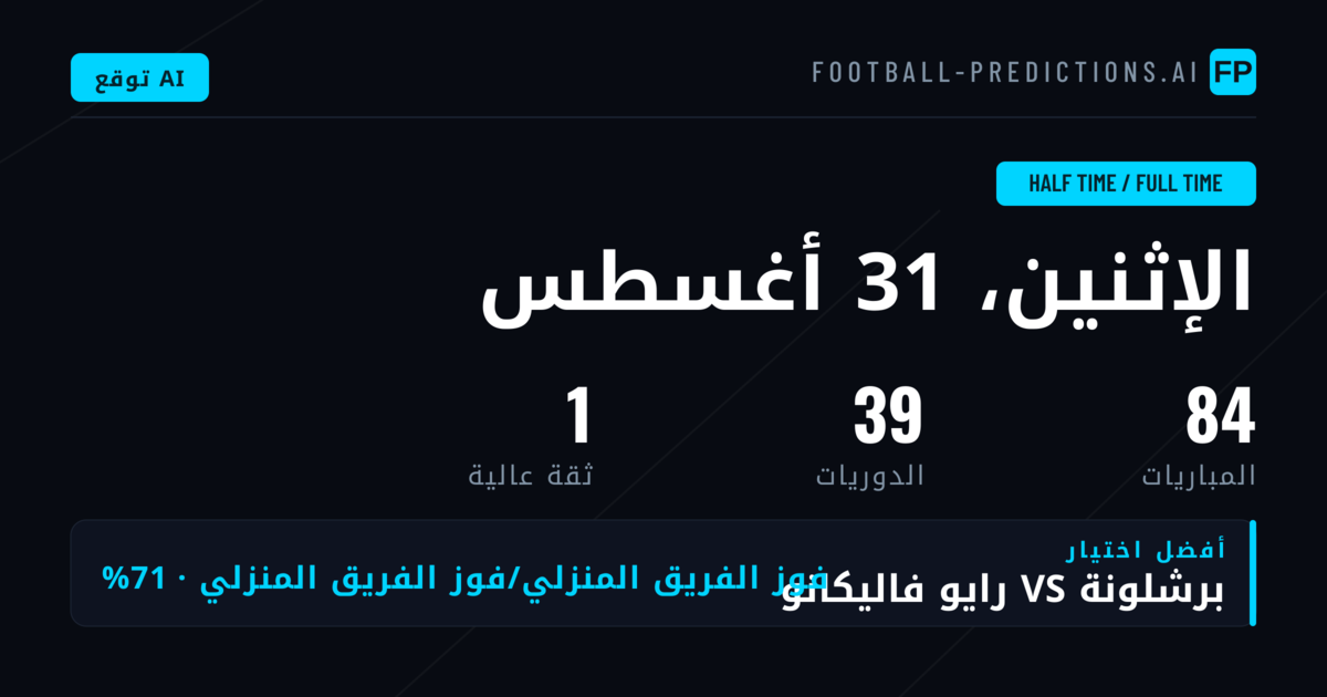 أهم توقعات HT/FT ليوم 31 أغسطس 2026